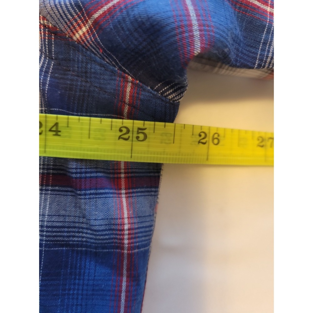 Wrangler Wrancher Casual Shirt Mens XL Pearl Snap Blue Plaid Short Sleeve - Picture 7 of 8